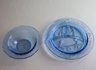 Vintage Tiara Indiana Glass Blue Childs Nursery Rhyme Plate & bowl set