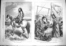 Antigua impresión antigua 1869 Kamilo cacique patagónico mujer africana barco lince siglo XIX