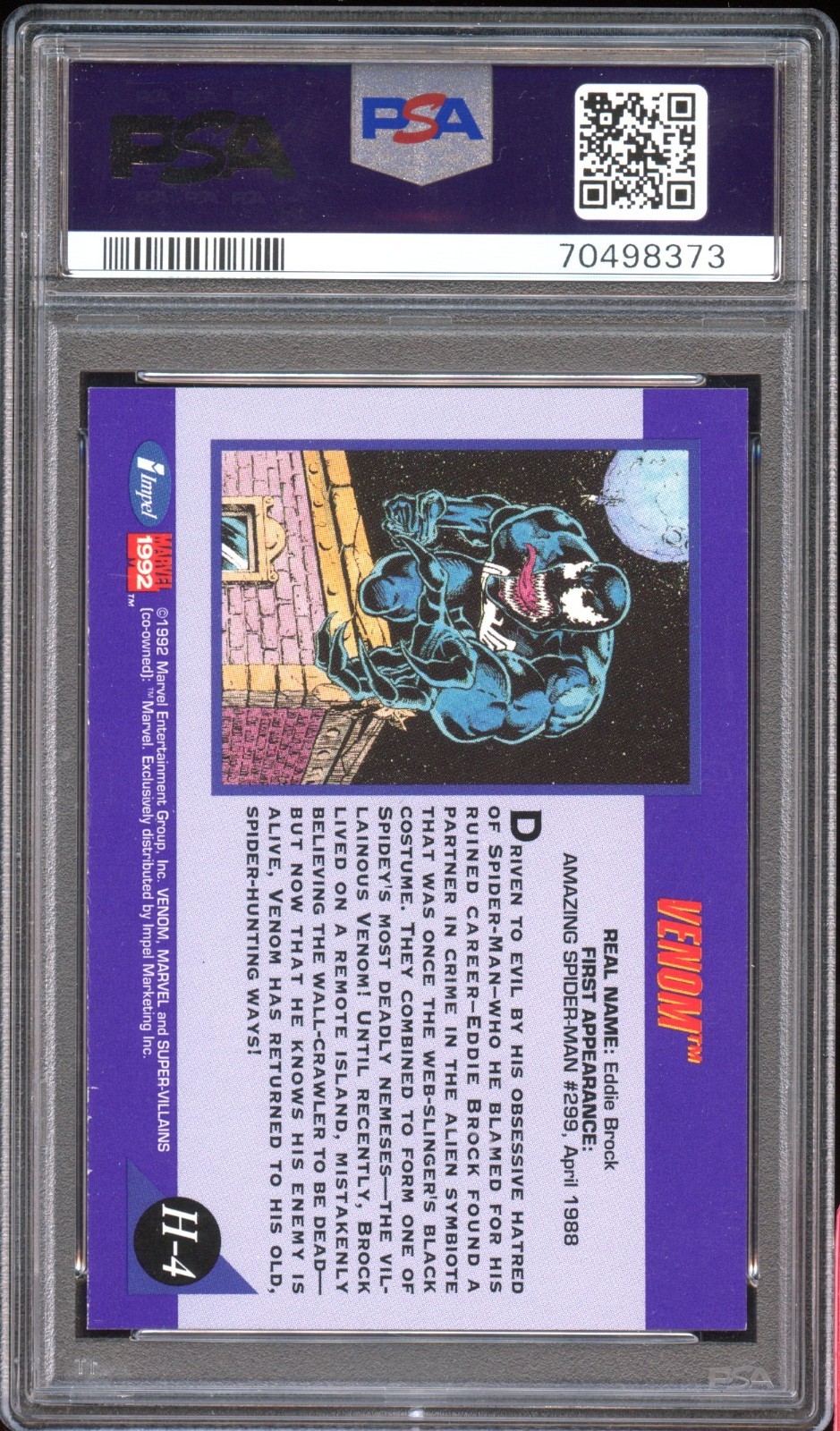 1992 Marvel Universe Hologram: #H-4 Venom PSA 9 MINT view 2