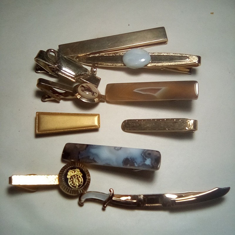 Lot 10 Vintage Tie Clips Clasps Speidel Figural Quartz & More