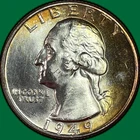 1949-D Toning Washington Quarter Brilliant Uncirculated BU Coin, Scratch #36536