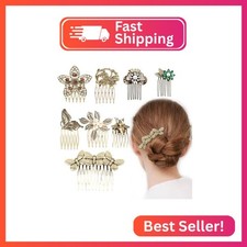 8 Pack Vintage Hair Side Combs for Women Decorative, INLAZYTIM Retro Gold Pearl