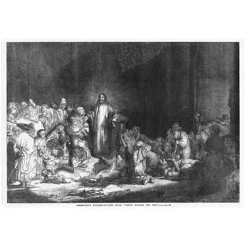 REMBRANDT Christ Healing the Sick - Antique Print 1869
