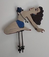 FEMALE LADY Brunette HOOD ORNAMENT Handmade And Hand Painted Crude But Awesome