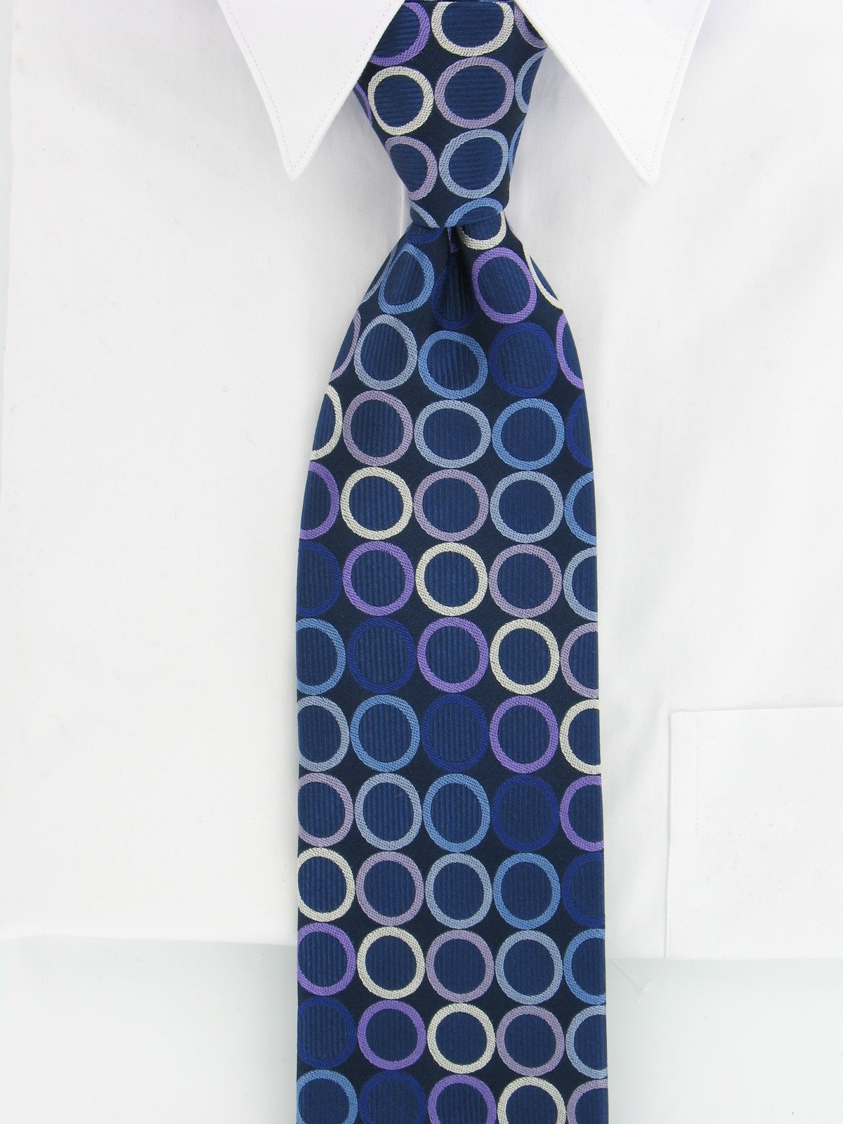 Michael Kors Mens Regular Tie 100percent Silk Blue Silver Purple Circles Pattern 59in