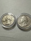 (2) 1963-D 25C Washington Quarters  In Capsule To Preserve 90 % Silver