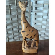 Wooden Giraffe Figurine Brown Black Hand Carved Kenya Nursery Gift Art READ