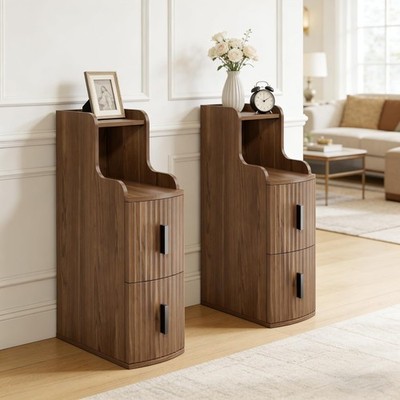 Narrow Nightstands Set of 2 with 2 Drawers for Small Spaces Skinny