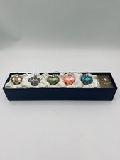 Valentine or Christmas Tree Ornaments, Set of 5 Hearts, 1 1/2", Gold Tone Caps