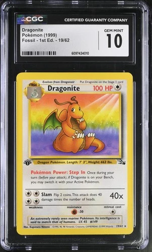 CGC 10 Dragonite Fossil 19/62 1st Edition Graded Pokemon Card