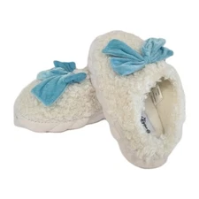 SOLE MATES White Slippers Women's Size 9 Blue Bow Fluffy