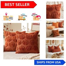 Elegant 18x18 Pumpkin Fall Pillow Covers - Set of 2 Faux Fur Accent Pillows