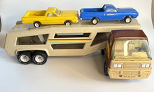 Big Vintage Tonka Tinplate Pressed Steel Carrier Transporter Lorry Truck + Cars
