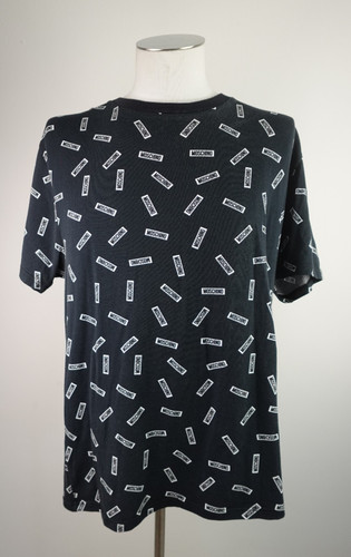 Moschino, Moschino Mens Cotton Logo All Over Print Vintage T Shirt 2XL Black