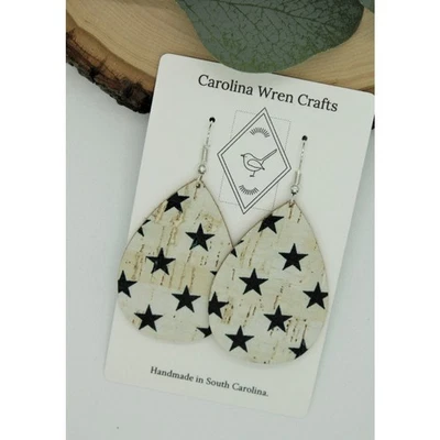  Cork on Leather Stars Teardrop Lightweight Dangle Earrings - Image 1 of 3