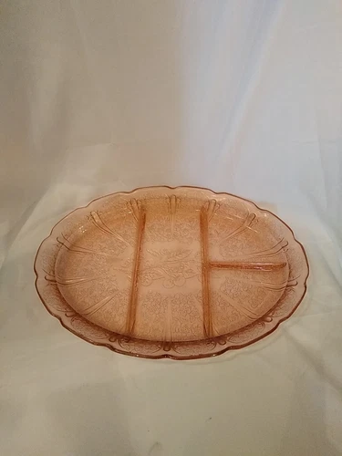Jeannette Pink Cherry Blossom Oval 13" Divided Platter Serving Plate Large