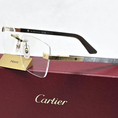 CARTIER  CT0411O 003 Rimless  White Buffalo Horn Gold Clear 57mm