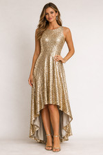 Adrianna Papell Gold Sequin High Low Gown Mother of the Bride Formal Dress Sz 2