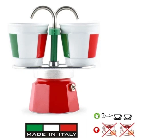Bialetti Mini Express Red Moka Set With 2 Cups And Direct-Drink Coffeemaker