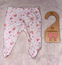 Newborn Unisex Baby White & Pink Butterfly Print Footed Trousers Elastic Waist