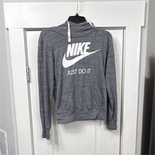 Nike Women's Gray Pullover Hoodie S Just Do It Logo Cotton Blend
