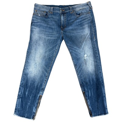 Men s True Religion Finn Slim Tapered Zip Ankle Distressed Jeans Size 40 Casual