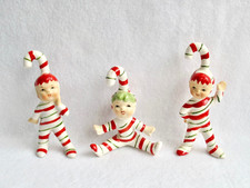 3 Pc SET Vtg 1950s GEO Z LEFTON Ceramic Christmas CANDY CANE KIDS FIGURINES