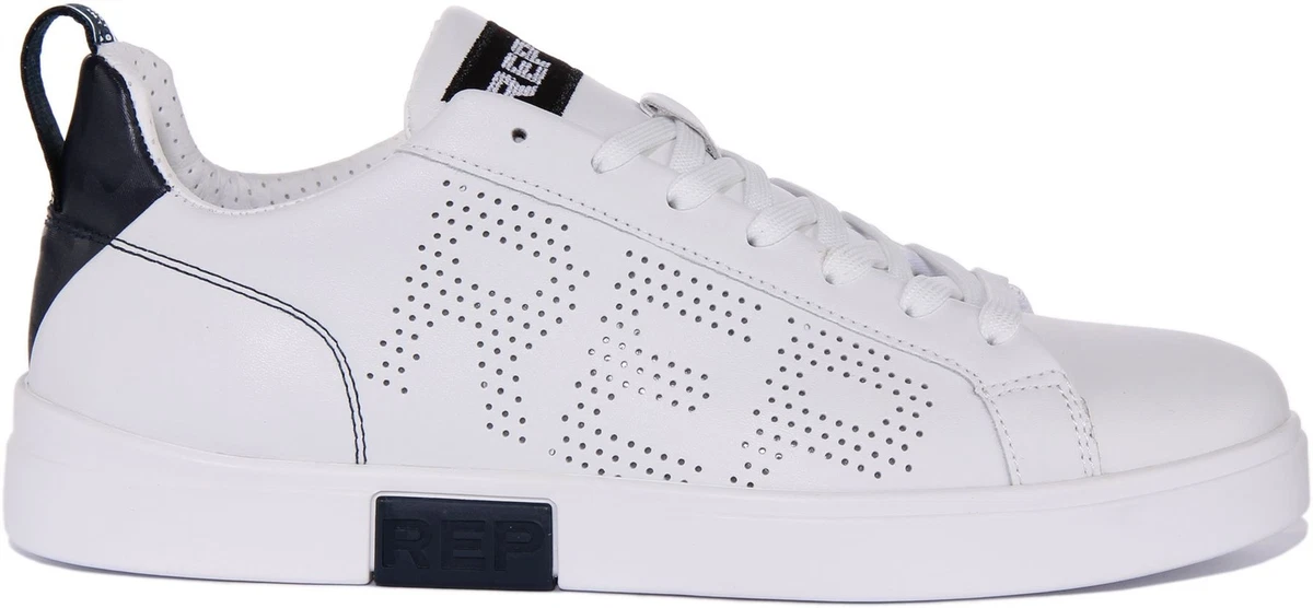 Replay Polaris Perf Mens Lace Up Leather Sneakers In White Navy Size US 7 12