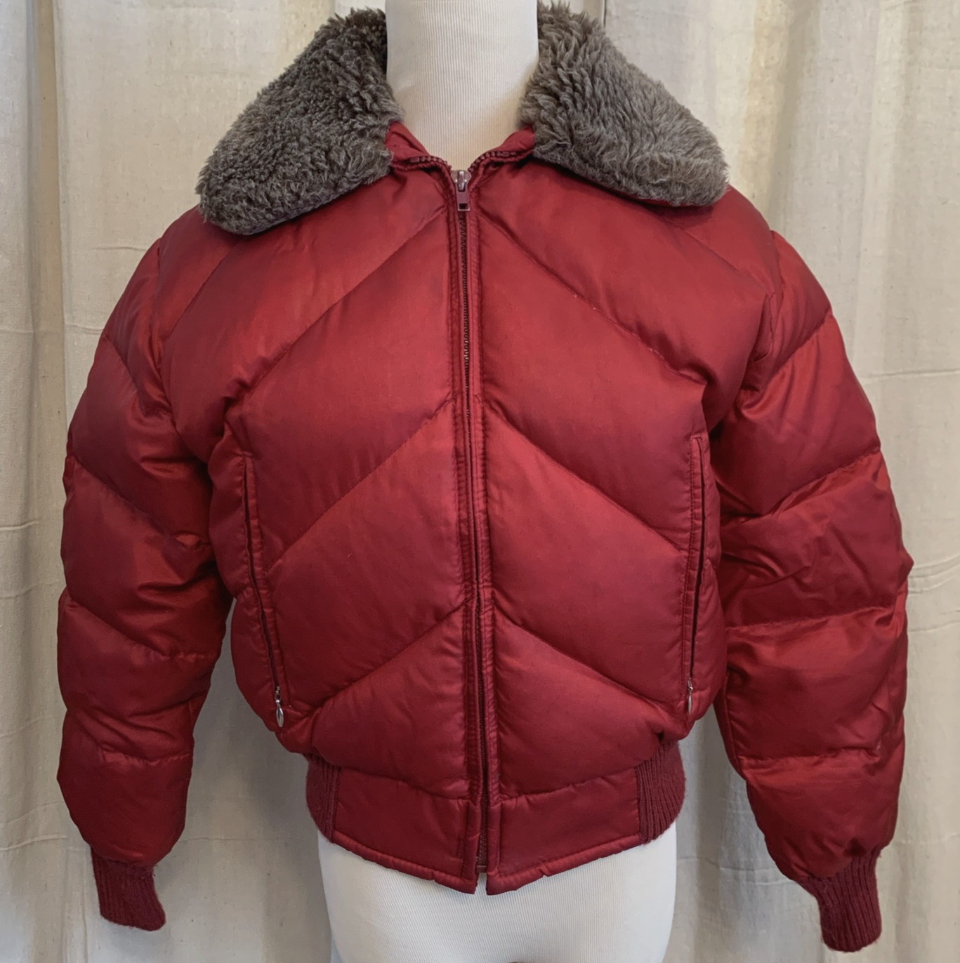 Vintage Tempco Sz 14 Goose Down Fill Puffer Zip Jacket Faux Fur Collar U.S.A.