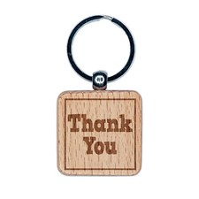 Thank You in Box Engraved Wood Square Keychain Tag Charm