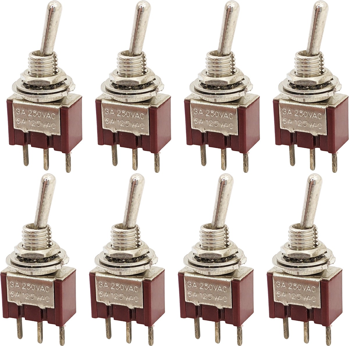 Mini Interruttore a Levetta da 10 Pezzi SPDT 3 Posizioni 3 Pin 6mm 6A 125VAC Robusto ON-OFF-ON Unipolare a Doppia Corsa Dimensioni Compatte per Controllo Industriale