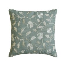 Blue Cotton Linen Floral, Embroidery, Handmade Throw Pillow Cover - Fiorella