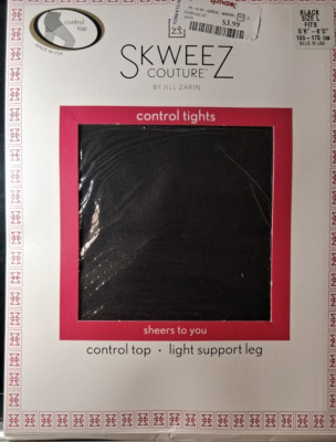 Squeez Couture by Jill Zarin Black Control Top Panty Hose Misses Size L NIB