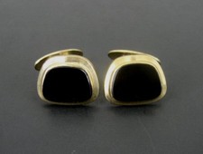 Vintage AMERIKANE Gold Plate Black Onyx Stones CUFFLINKS