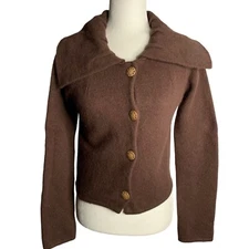 Vintage 90s Urban Outfitters Wool Angora Sweater S Brown Knit Buttons Cardigan