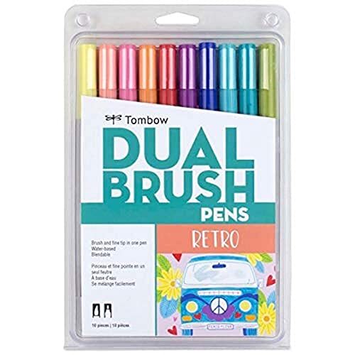56217 Dual Brush Pen Art Markers Retro 10-Pack. Blendable Brush and Fine Tip ...
