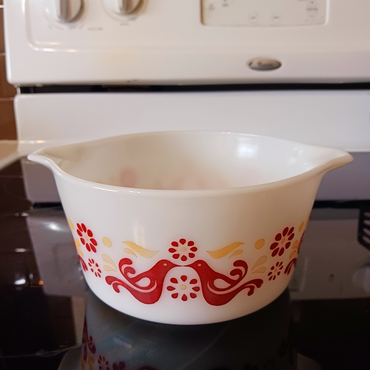 Vintage Pyrex 1 qt Friendship Orange Red Birds #473 Casserole Dish