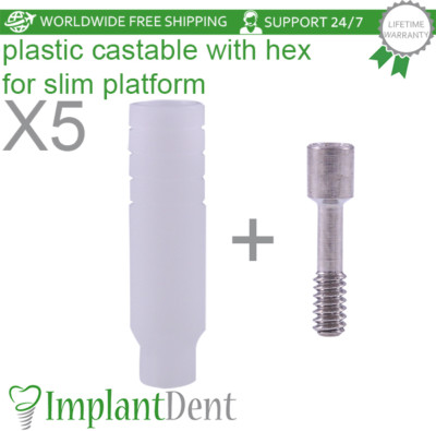 5x Dental Anti Rotational Castable Prosthetic For Slim Platform Int Hex 2.0mm