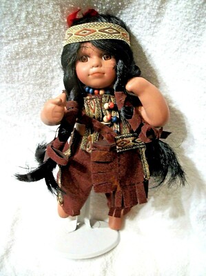 Native American Indian Doll by Jamie Lee Brown Vest Porcelain 8 1/2'' Vintage NOS