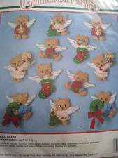 Bucilla Christmas Holiday Felt Applique Tree Ornament Kit,ANGEL BEARS,82838,NIP