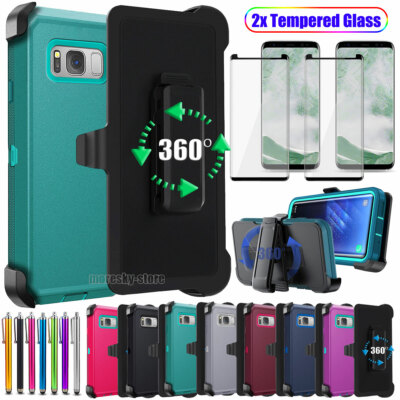 For Samsung Galaxy S8 /S8 Plus Case,With Belt Kickstand+Tempered Glass  Protector