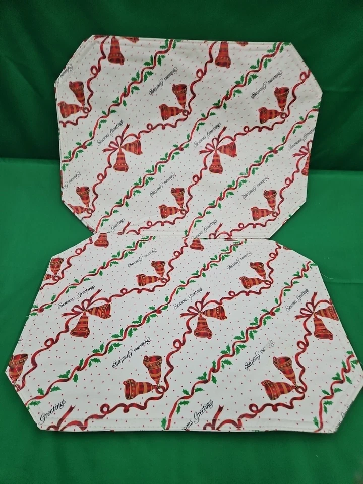 "Juego de 8 manteles individuales de vinilo vintage campanas de acebo de Navidad de 17,5 x 12,5"" rojo verde dorado" Foto 4 de 4