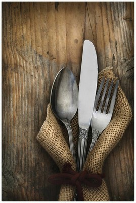 Leinwandbild canvas print Keilrahmen Wandbild für Küche Menu Besteck Bon appetit