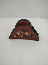 Vintage Columbia Hand Tooled Leather Coaster Set 6 Coasters Holder