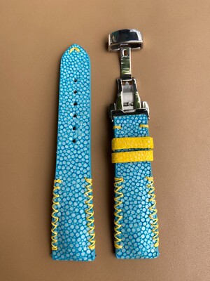 Size 20mm/18mm, Handmade Blue Stingray Leather Watch Strap Band, Custom Strap
