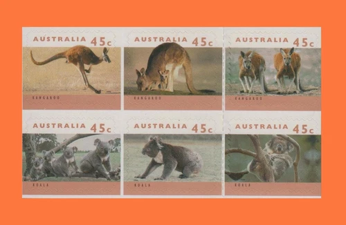 1994 Koalas & Kangaroos Block of 6 Self adhesive Booklet Stamps MNH