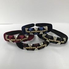 Set of Four 4 Headbands Hairbands Red Brown Blue Black Gold Tone Beads Ribbons