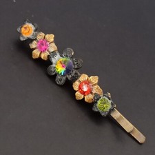 Michal Negrin Hairpin Floral Barrette Dramatic Crystals Hair Pin Romantic Colors