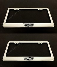 2x Cadillaccrest Logo Stainless Chrome License Plate Frame Wscrew Caps