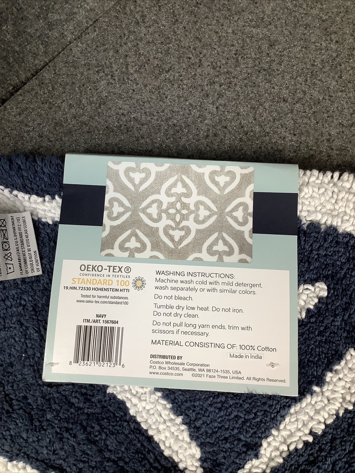 Whitley Willows Cotton Reversible Bath Mat 24" x 36" Navy 1567604 M12E
